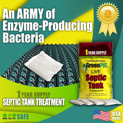 GreenPig Solutions 52 Concentrated Formula Live Septic Tank Treatment, 1 Year Supply