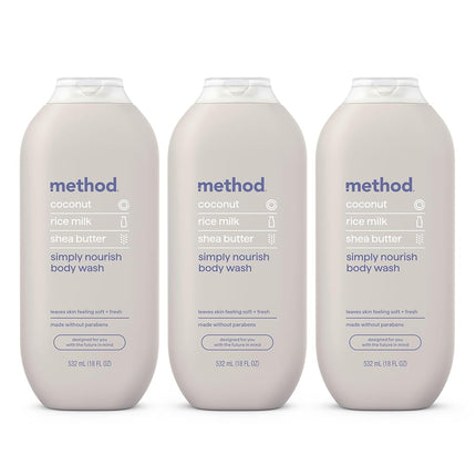 Method Body Wash, Simply Nourish, Paraben and Phthalate Free, 18 oz (Pack of 3)