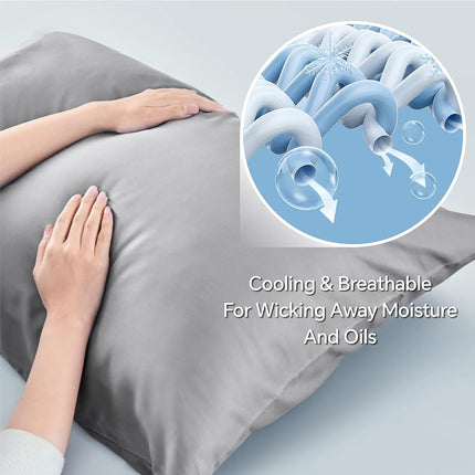 BEDELITE Pillow Cases Standard Size 2Pcs, Rayon from Bamboo, Silver Grey
