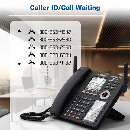 Consola principal VTech AM18447 Sistema telefónico para pequeñas empresas de 4 líneas - Ampliable a 10 estaciones, Contestador automático digital, Operadora automática, Intercomunicador y Música personalizada en espera, Negro