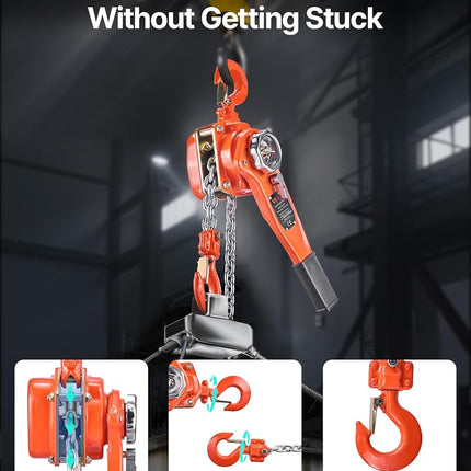 VEVOR Manual Lever Chain Hoist, 3/4T 750KG Capacity Heavy Duty Come Along, 6M Lift G80 Alloy Steel Chain With Dual Pawl Mechanical Brake, 360° Rotating Hooks, for Warehouse Construction Garage