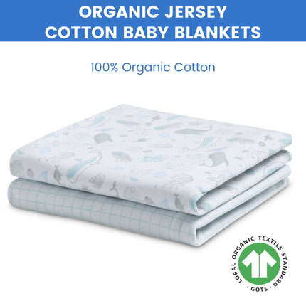 Delta Children Mantas para bebés de algodón orgánico 100% de punto para niñas y niños – 30x40 pulgadas - Certificado GOTS (Paquete de 2), Vida Marina