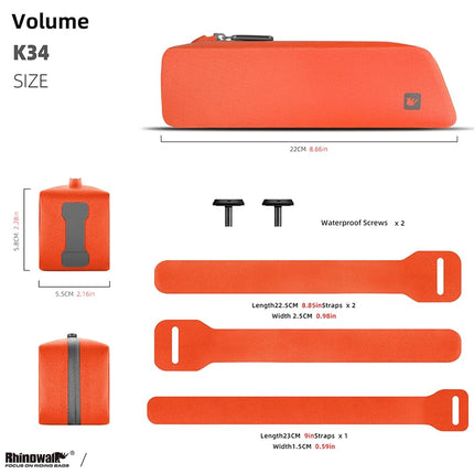 Rhinowalk Bike Top Tube Bag Bike Frame Bag with Zipper Fully Waterproof and Stable Bicycle Frame Bag Bicycle Bag Professional Cycling Accessories for Mountain Road Bike-Orange