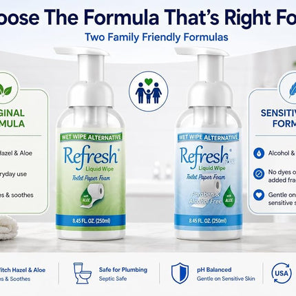 Refresh Liquid Wipe, Toilet Paper Foam (10.14 Fl Oz (Combo Pack), Original Foam)
