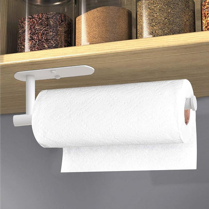 VAEHOLD Self Adhesive Paper Towel Holder Under Cabinet Mount, Wall Mounted Paper Towel Roll Holder for Kitchen, Bathroom, Wall - SUS304 Stainless Steel (White)