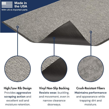 NoTrax 117 Heritage Rib Entrance Mat, for Lobbies and Indoor Entranceways, 3' Width x 5' Length x 3/8" Thickness, Gray