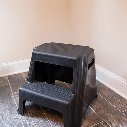 Rubbermaid RM-P2 2-Step Molded Plastic Stool with Non-Slip Step Treads, 300-Pound Capacity, Black Finish by Rubbermaid
