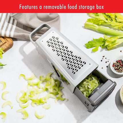ZWILLING Z-Cut Tower Multifunctional Box Grater - Faster Grating Technology, Cheese Zester, Garlic Slicer, Rasp and More
