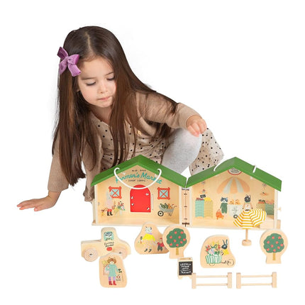 Manhattan Toy Farmer s Market Day 12-Piece Portable Wooden Toy Figure Pretend Shopping Playset