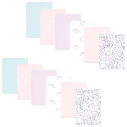Hudson Baby Unisex Baby Flannel Burp Cloth 12pk, Dreamy Unicorn, One Size