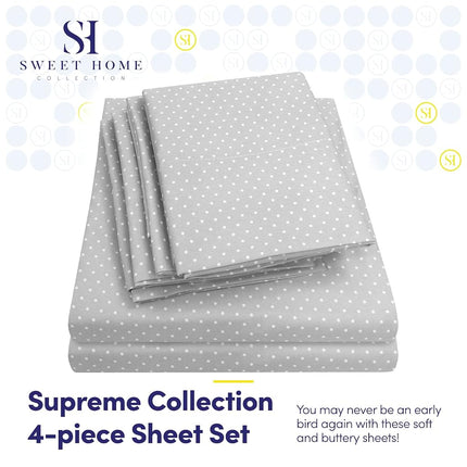 Sweet Home Collection Quality Deep Pocket Bed Sheet Set-2 Extra Pillow Cases, Value, Twin, Dot Gray, 4 Piece