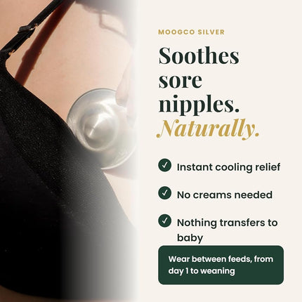 Moogco The Original Silver Nursing Cups - Nipple Shields for Nursing Newborn - Newborn Essentials Must Haves - Nipple Covers Breastfeeding - 925 Silver (Regular - TriLaminate)