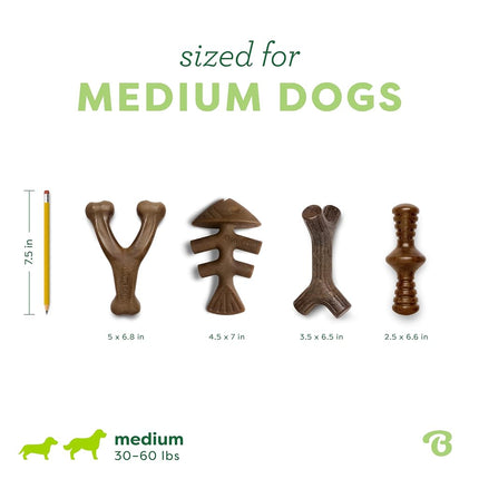 Benebone Medium 4-Pack Dog Chew Toys for Aggressive Chewers, Made in USA, 60lbs and Under