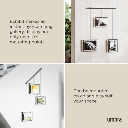 Umbra Exhibit Picture Frame Gallery Set, Adjustable Collage Display for 3 Photos, Prints, Artwork and More, Holds two 4x6 and one 5x7 Photos, Black