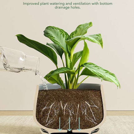LE TAUCI Ceramic Plant Pot, 10+13+16 cm, Indoor Planter, Set of 3, BlueGray
