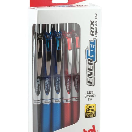 Bolígrafo de gel líquido Pentel EnerGel RTX RT, mediano, punta metálica, 0.7 mm, tinta surtida, caja de 12 (BL77PC12M1)