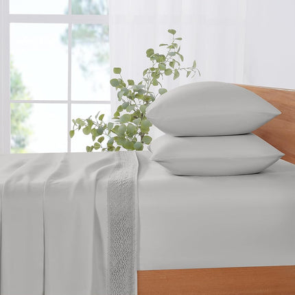 Modern Threads Amrapur Pacific Coast Textiles 4 PIECE CROCHET LACE MICROFIBER SHEET SET DOVE GRAY KING, Microfibre