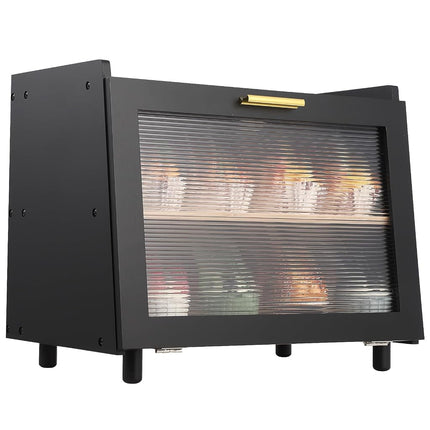 Panera Takywep de doble capa grande para encimera de cocina, caja de almacenamiento de pan de bambú de gran capacidad con ventana, negra