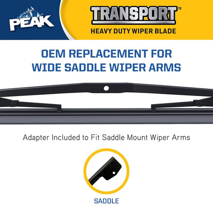 PEAK Transport 26" Heavy Duty Wide Saddle Windshield Wiper Blade, Durable Metal Wiper Blade Replacement for Trucks, RV's and Buses