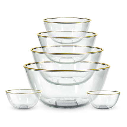 Cook with Color 12 Pc Glass Mixing Bowl Set with Lids – Borosilicate Glass Nesting Bowls for Cooking, Baking and Meal Prep, Gold Rim