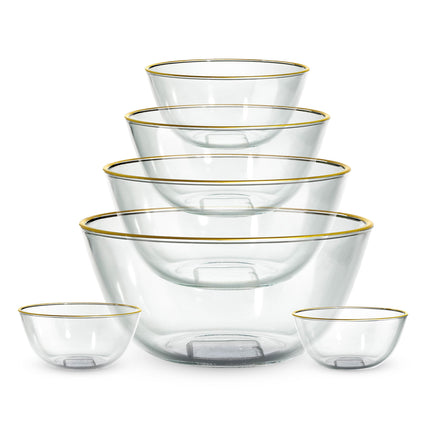 Cook with Color 12 Pc Glass Mixing Bowl Set with Lids – Borosilicate Glass Nesting Bowls for Cooking, Baking and Meal Prep, Gold Rim