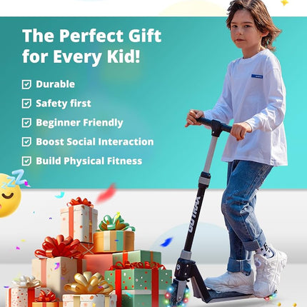 Gotrax K03 Kick Scooter for Kids, 5" LED Lighted Wheels and Adjustable Handlebars, Lightweight Design and Anti-Slip Deck, Max Load 110 Lbs, Kids Scooter for Boys & Girls Ages 3+, Blue