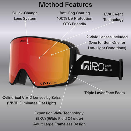 Giro Method Ski Goggles - Snowboard Goggles for Men, Women, Youth - Stone Tan Stacked - Vivid Petrol & Vivid Infrared