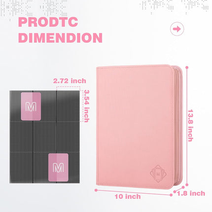 Trading Card Binder with 9 Side Loading Pocket Card Album Hold Up to 540 Cards PU Card Collection Binder, Collectible Albums Card Folder for MTG, TCG, Sports Cards（9-Pink）