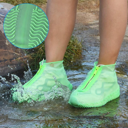 Shiwely Waterproof Shoe Covers, Silicone Reusable Shoe Cover Non-slip Durable Zipper Elastic Rain Cover Protection for Men Women (XL (Women 10-13.5, Men 11.5-14), Green)