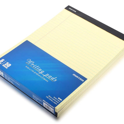Mintra Office Legal Pads - ((Basic Canary 6pk, 8.5in x 11in, Wide Ruled)) - 50 Sheets per Notepad, Micro Perforated Writing Pad, Notebook Paper for School, College, Office, Business