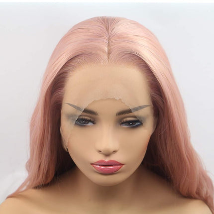 Xiweiya peach red Wigs For Women Rosie Whiteley Hairstyle Rose Gold Pastel Pink Wig Girls Synthetic Lace Front Wig With Heat Resistant 24 inch