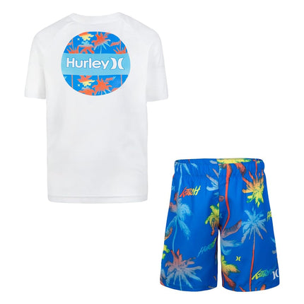 Hurley Boys' Swim Suit 2-Piece Outfit Set, Blue/White, 4T
