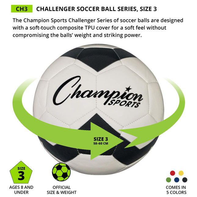 Champion Sports CH3YL Challenger Series Soccer Ball, Yellow, Size 3