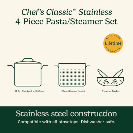 Cuisinart 77-412 Chef's Classic Stainless 4-Piece 12-Quart Pasta/Steamer Set,Stainless Steel