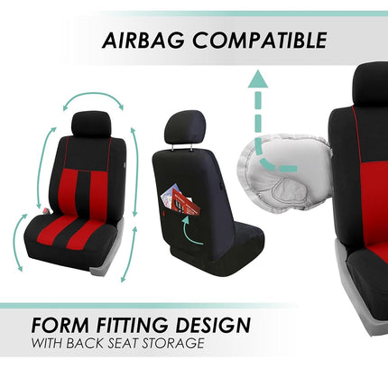 FH GROUP Car Seat Covers Full Set Red Cloth - Universal Fit, Automotive Seat Covers, Low Back Front Seat Covers, Airbag Compatible, Split Bench Rear Seat, Car Seat Cover for SUV, Sedan, Van