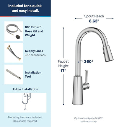 Moen 7402EW Riley Single Handle High Arc Pull Down Kitchen Faucet, Chrome