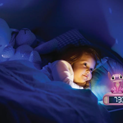 LEXIBOOK, Disney Stitch, Angel Night Light Alarm Clock, Sounds and Melodies, Backlit LCD Screen, Luminous, Snooze, Pink, RL800D1