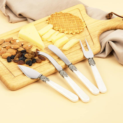 CATHYLIN 4-Piece Cheese Knive Set With Gift Box Stainless Steel Knife With Pearl Handle,Suitable For Parties And Festivalsfor Charcuterie Boards Accessories (White)