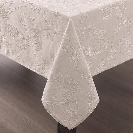 Laura Ashley Tablecloth Raised Woven Embroidered Jacquard Fabric, Wrinkle Resistant for Dining, Holiday, Party, Wedding or Banquet, 60" x 120", Cynthia Beige