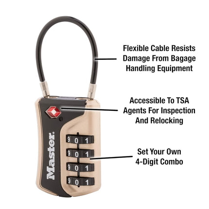 Master Lock 4697D Set Your Own Numeric Combination TSA Accepted Luggage Lock, with Flexible Shackle, 1-3/8" Wide Body, 1/8" Diameter Shackle, Assorted Color