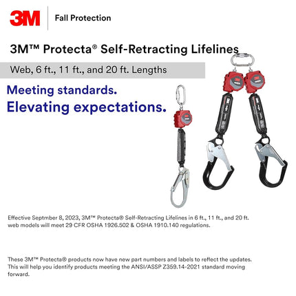 3M Protecta Self-Retracting Lifeline with Carabiner 3100513, Web, Steel Snap Hook, 11ft.