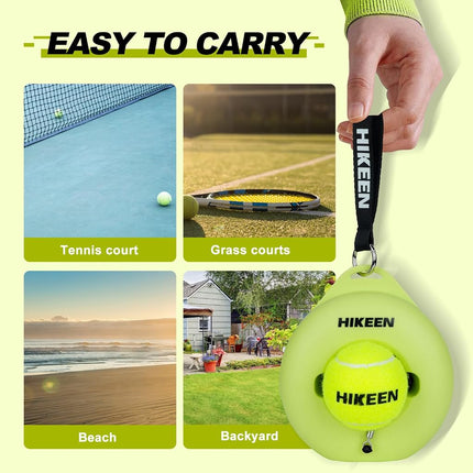 Hikeen Premium Tennis Trainer Rebound with Metal Base,Portable Solo Tennis Trainer Set with 3 Highly Elastic String Balls,Tennis Practice Equipment for Adult Kids an Beginners - Green