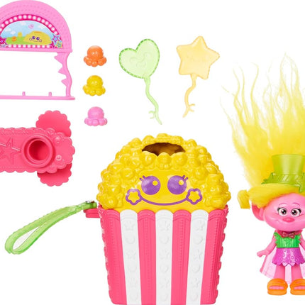 Mattel DreamWorks Trolls Fun Fair Surprise FairFest Small Doll & 10 Accessories, Carnival Food Popcorn Theme with Viva