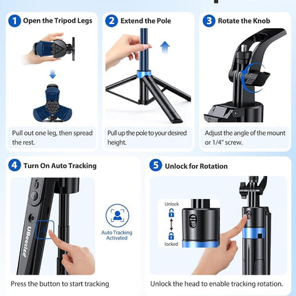 UBeesize 72” Auto Face Tracking Tripod for iPhone, MagSafe Selfie Stick with Remote, 360° Magnetic Phone Stand with Gesture Control for TikTok, Live Stream & Vlogging