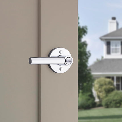 Kwikset Milan Entry Door Handle with Lock and Key, Secure Keyed Reversible Lever Exterior, Doorlock, for Front Entrance and Bedrooms, Polished Chrome, Pick Resistant Smartkey Rekey Security