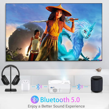 Full HD WiFi Bluetooth Projector Built in DVD Player, 8000LM 1080P Supported, Portable Mini DVD Projector for Outdoor Movies, 250" Home Theater, Compatible with iOS/Android/TV Stick/PS4/HDMI/USB/TF