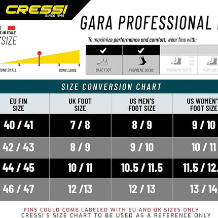 Cressi Gara Professional LD Long Blade Fins - Silver