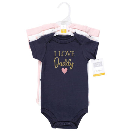 Hudson Baby Lot de 3 bodies en coton unisexe pour bébé, fille papa, rose marine, 18-24 mois