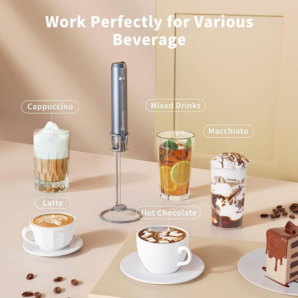 Maestri House Rechargeable Milk Frother with Stand, Handheld Electric Foam Maker Waterproof Detachable Stainless Steel Whisk Drink Mixer Foamer for Lattes, Cappuccino, BX07