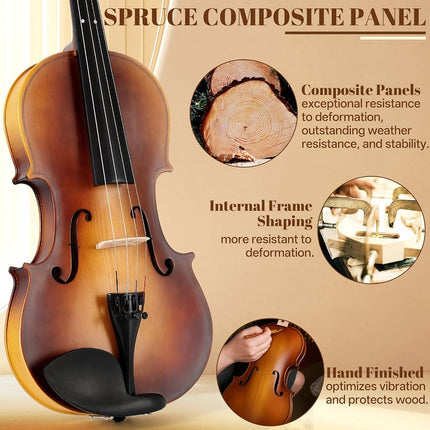 Kmise Violin 3/4 Full Set, Fingerboard Fret Markings Violins, Matte Acoustic Fiddle for Adults, Beginners, Students with Violin Case, Rosin, Strings, Bow, Shoulder Rest, Beginner's Guide (Matte, 3/4)